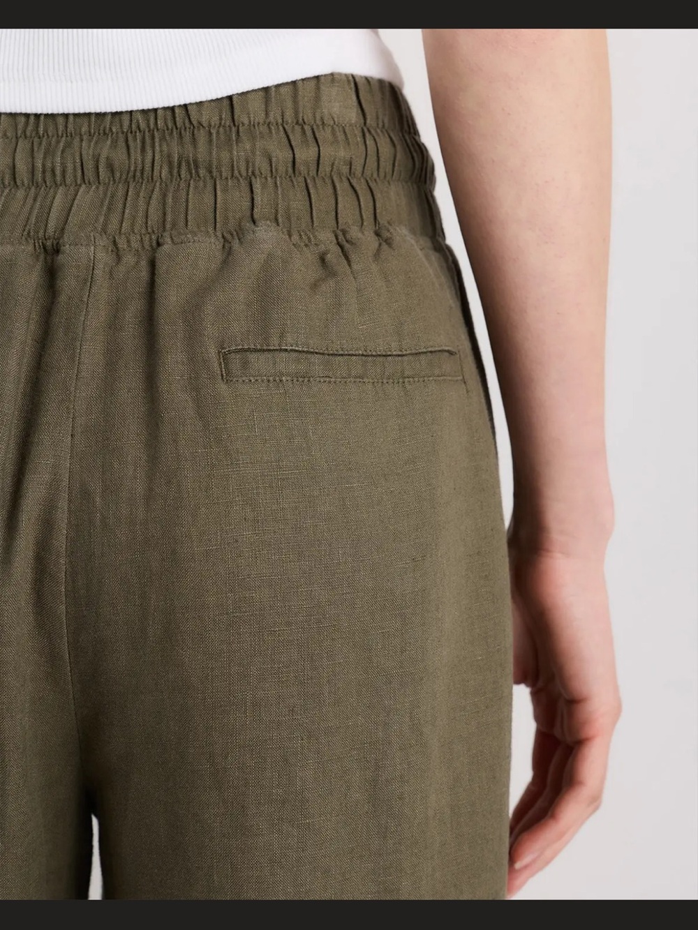 Quince Olive Wide-Leg Linen Drawstring Pants 30” inseam - Picture 6 of 6